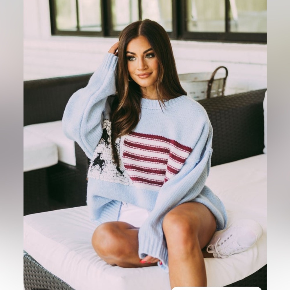 American flag sweater- sky blue